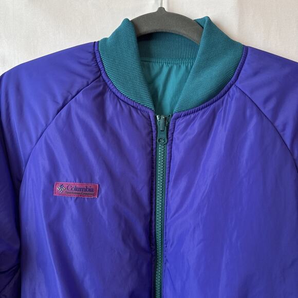 VTG Columbia Women's L Reversible Radial Puffy Ski Jacket 90's Retro Purple Teal - Picture 5 of 14